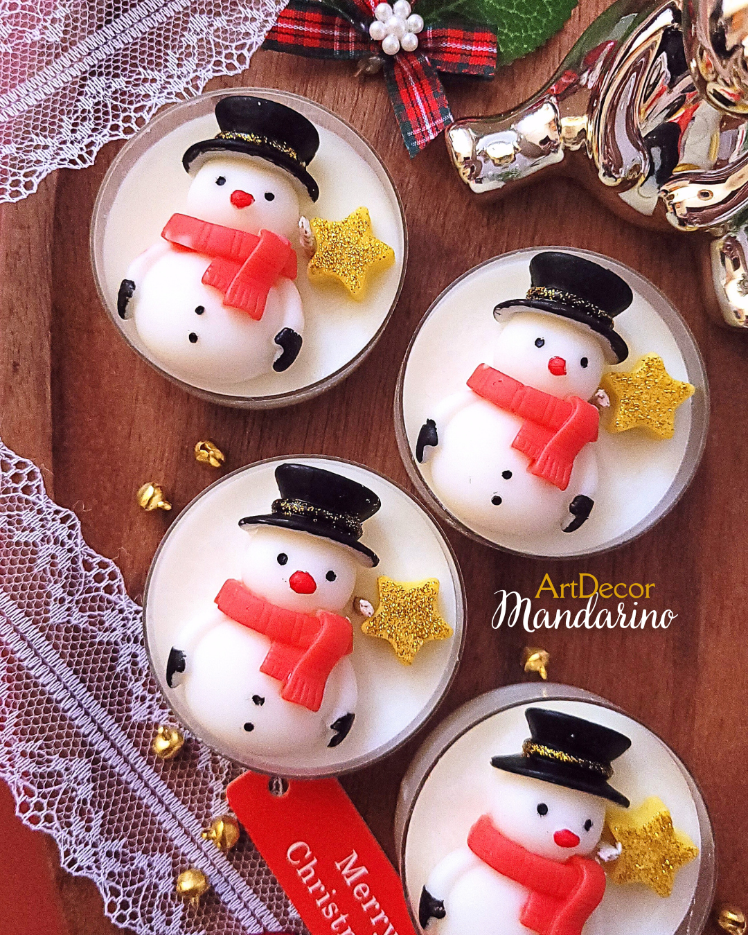 Świece "BAŁWANEK w podstawce" upominki świąteczne