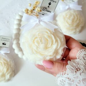 Komunia eleganckie podziękowania - DUŻA PIWONIA w tiulu